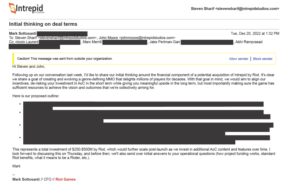 Riot Games发送给Intrepid Studios的邮件副本